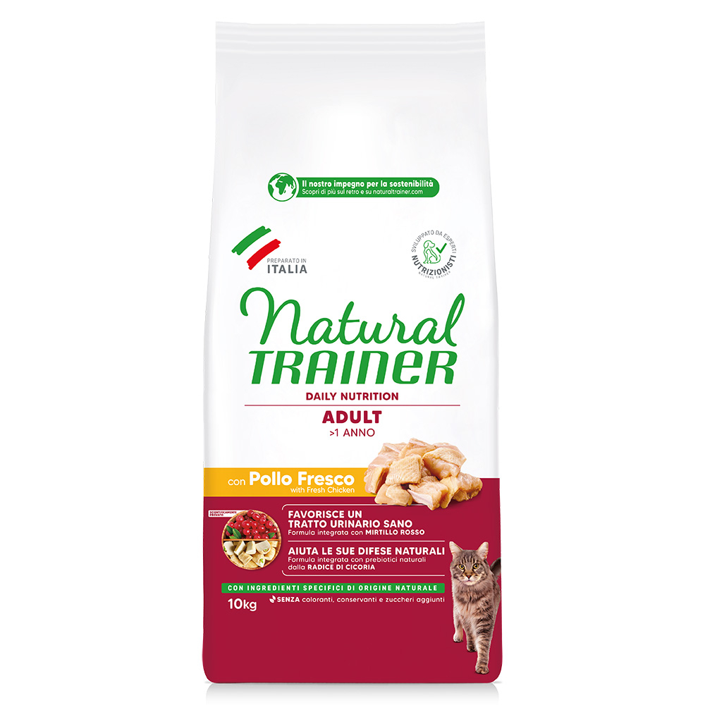 9 + 1 kg gratis! Natural Trainer, karma sucha, 10 kg - Adult, z kurczakiem
