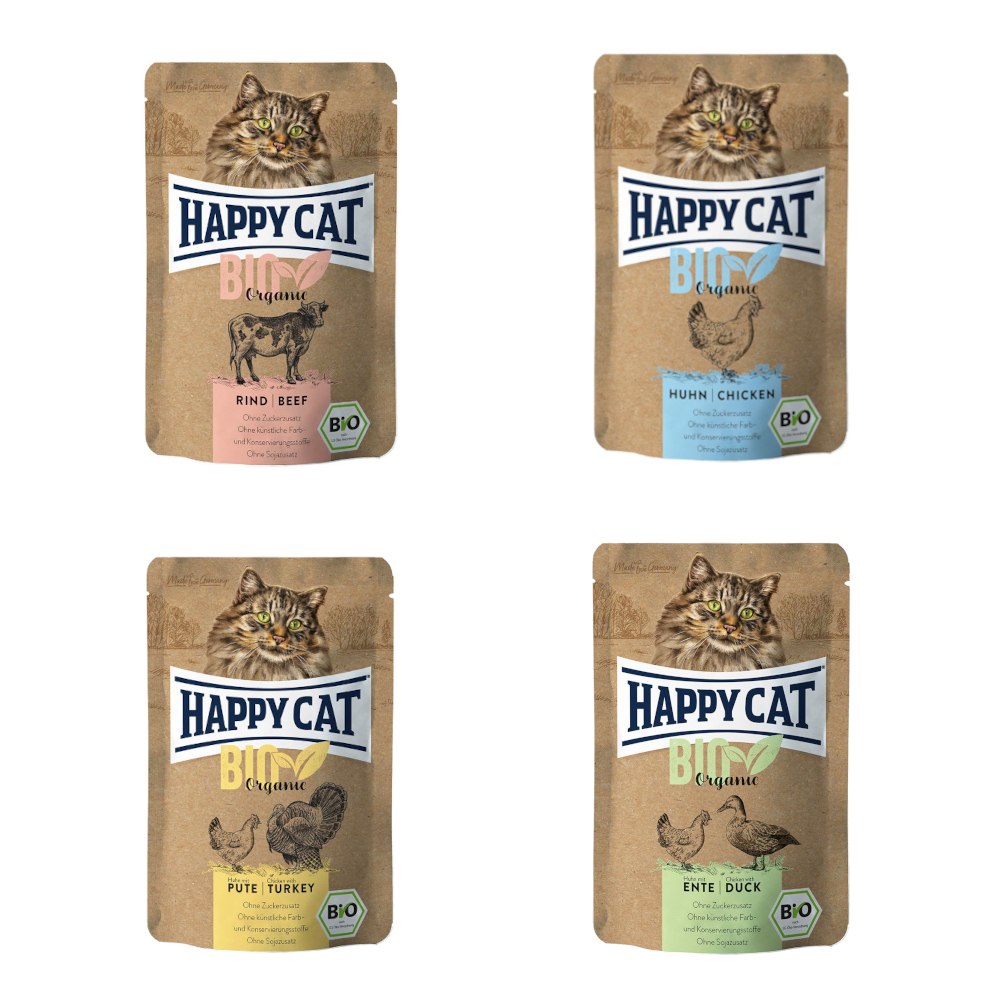 Mieszany pakiet próbny Happy Cat Bio w saszetkach, 4 x 85 g  - Pakiet mieszany (4 smaki)