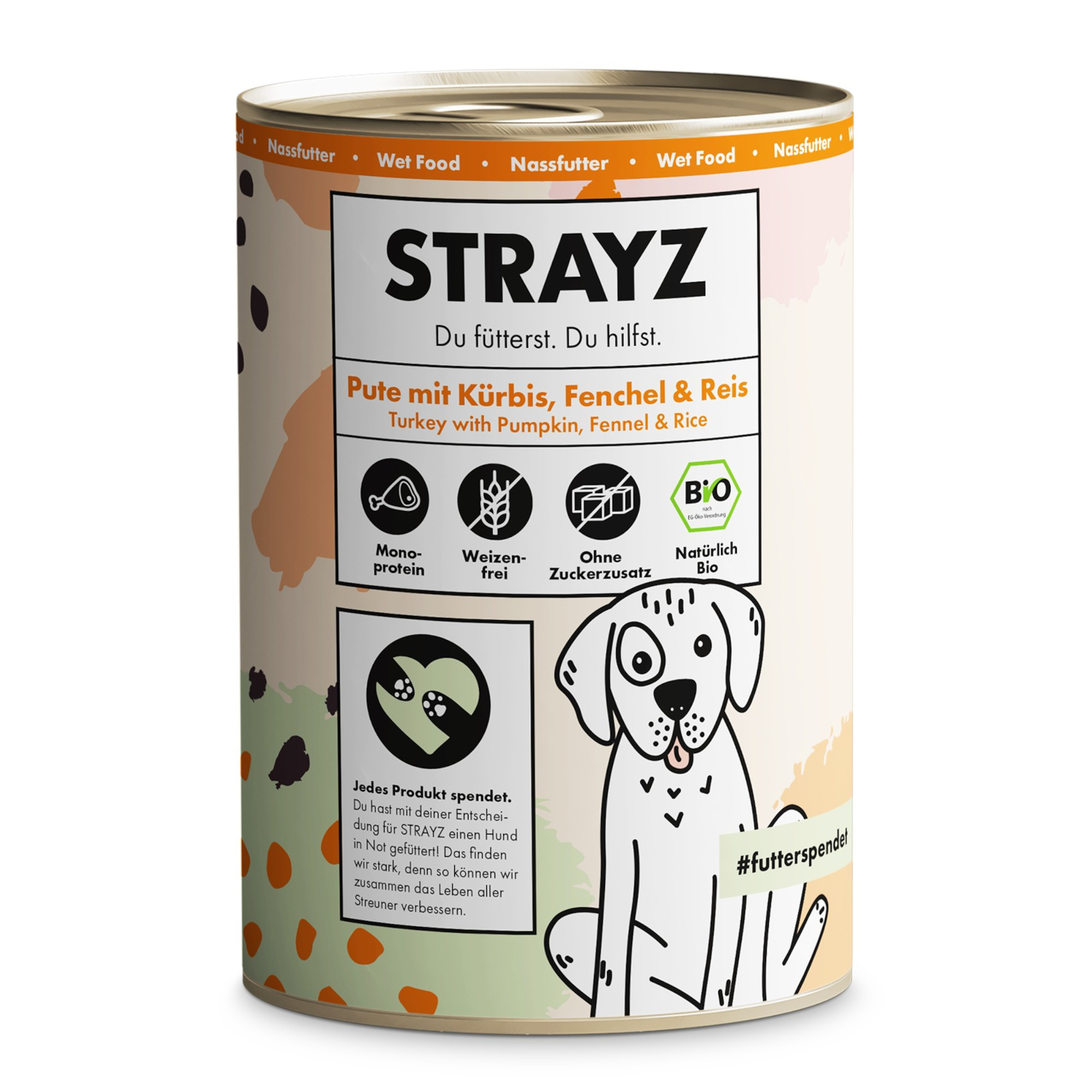 STRAYZ BIO, 6 x 400 g - Bioindyk z biodynią, biokoprem włoskim i bioryżem