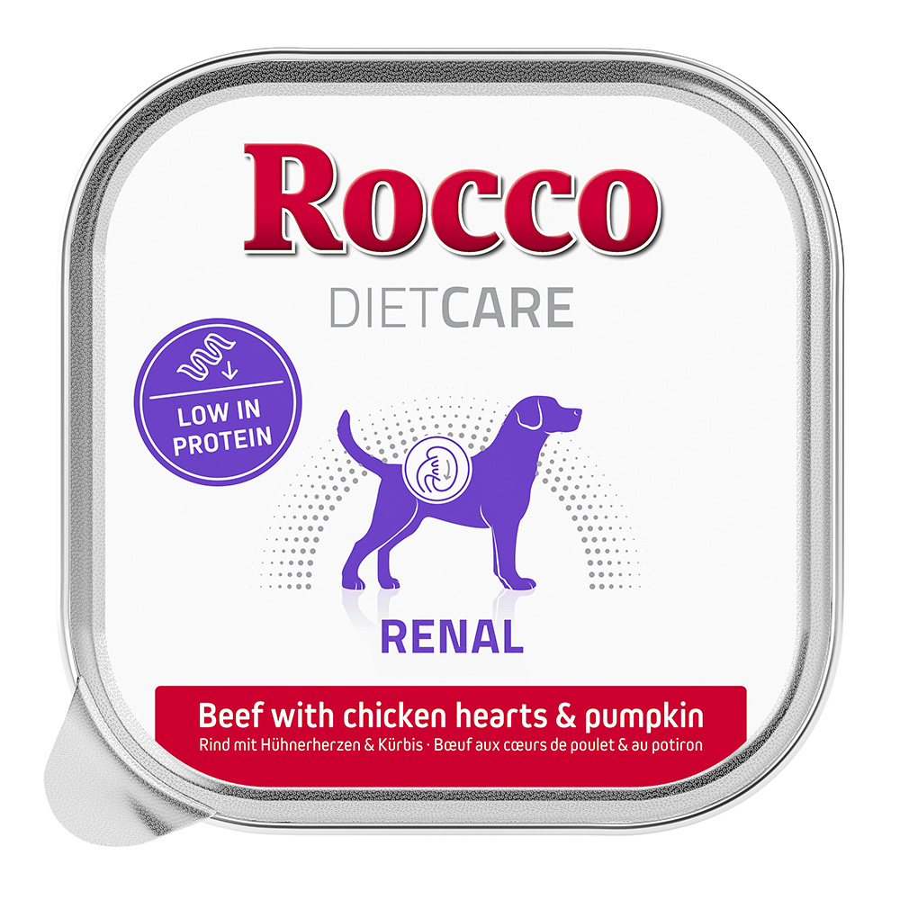 Rocco Diet Care Renal w tackach, wołowina z kurzymi sercami i dynią, 150 g - 10 x 150 g
