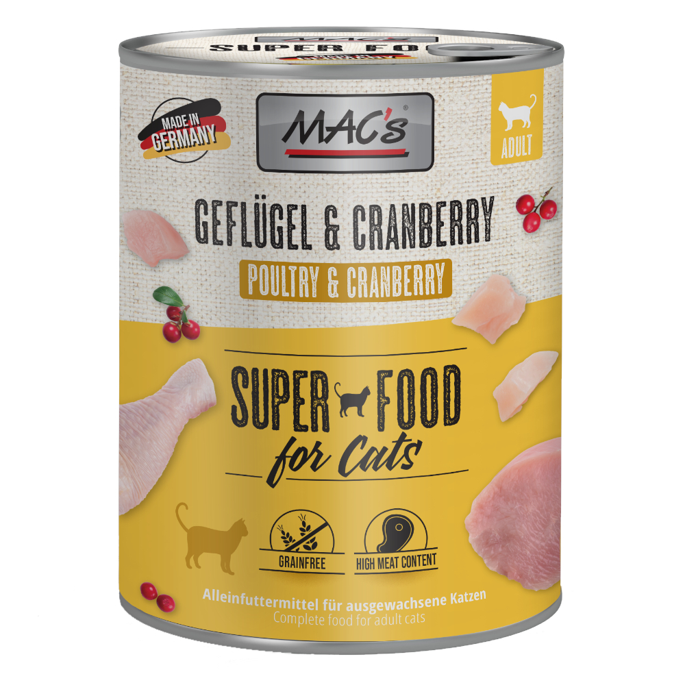 MAC´s Cat karma  dla kota, 6 x 800 g - Drób i żurawina