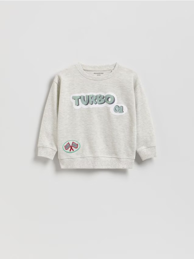 Reserved - Bawełniany longsleeve z nadrukiem - jasnoszary