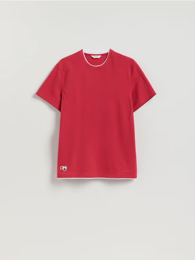 Reserved - Strukturalny t-shirt regular - czerwony