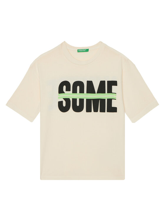 United Colors Of Benetton T-Shirt 3PCMC10N7 Écru Regular Fit