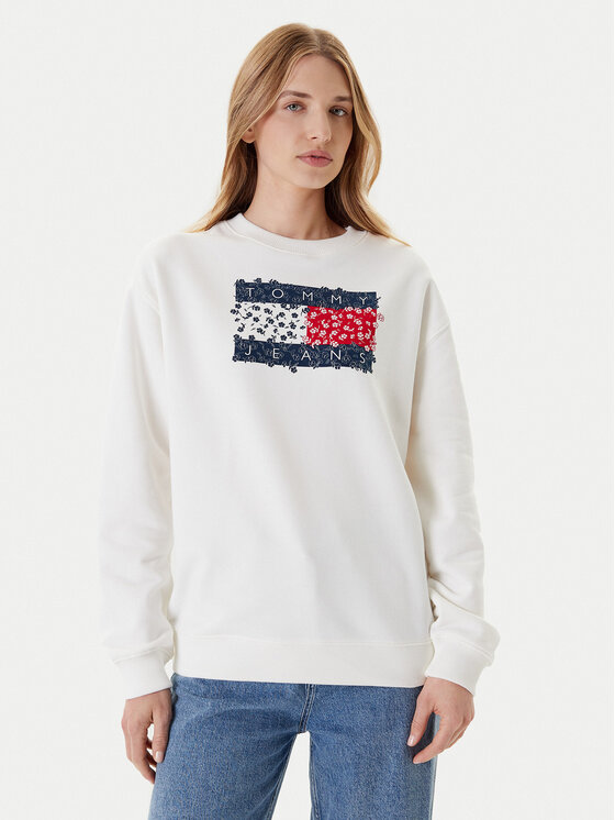 Tommy Jeans Bluza Floral Flag DW0DW20933 Biały Relaxed Fit