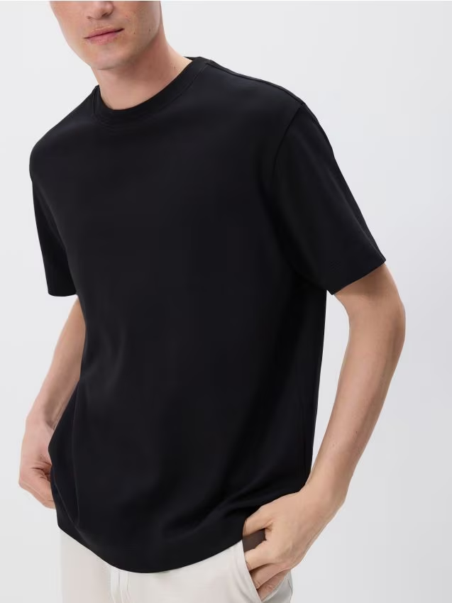 Reserved - Bawełniany t-shirt boxy - czarny