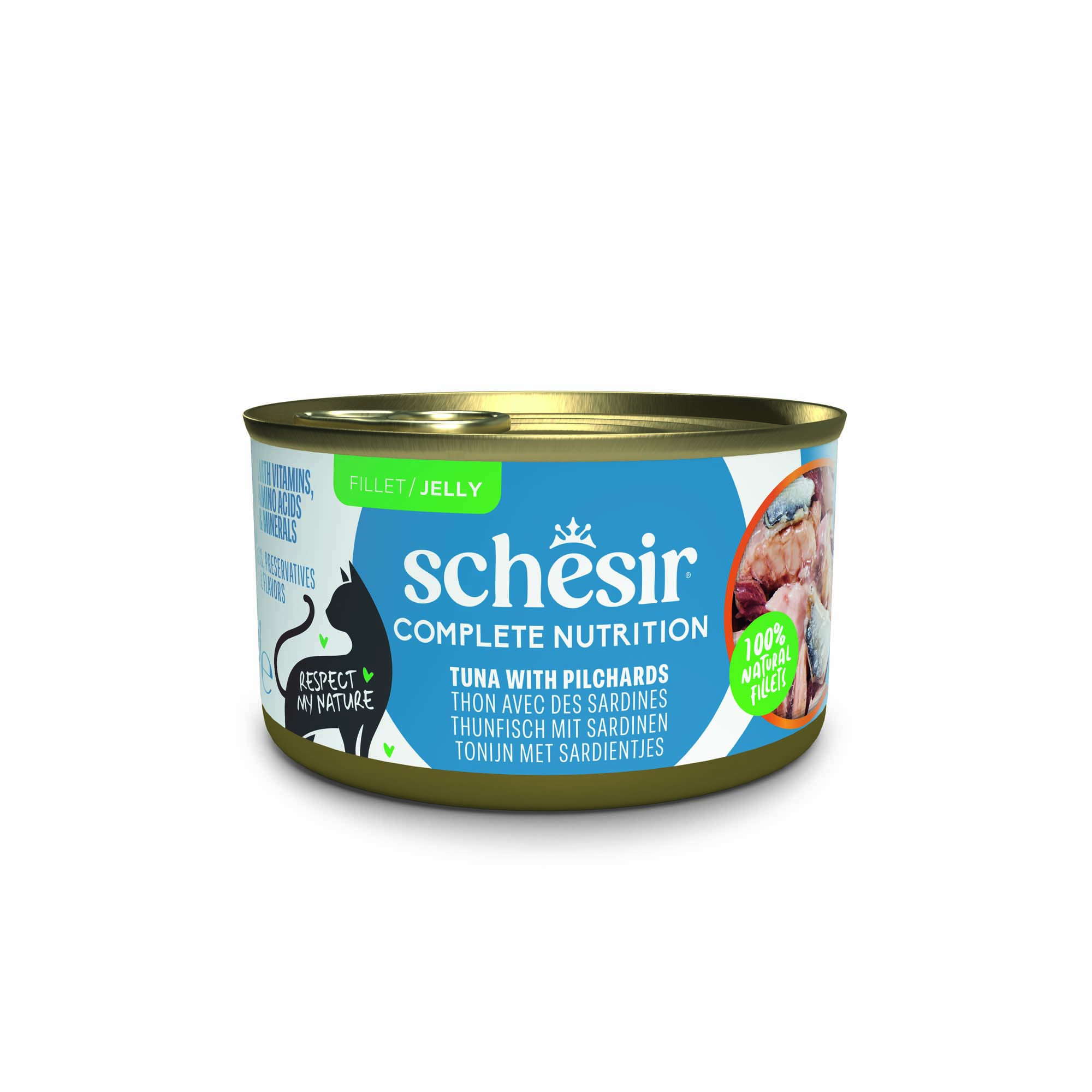 Korzystny pakiet Schesir Complete Nutrition, filet w galarecie, 24 x 85 g - Tuńczyk z sardynkami