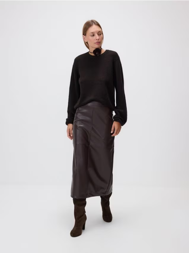 Reserved - Sweter z dodatkiem wełny - ciemnobrązowy