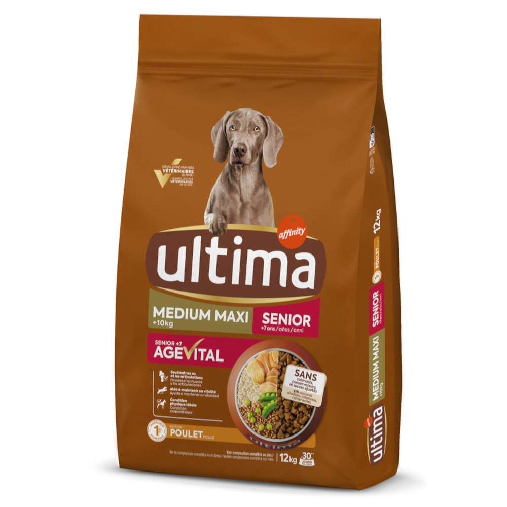 Kilogramy gratis! Ultima, karma sucha, 7 kg / 12 kg / 14 kg / 18 kg - Medium / Maxi Senior, kurczak, 12 kg ( 10 kg + 2 kg gratis!)