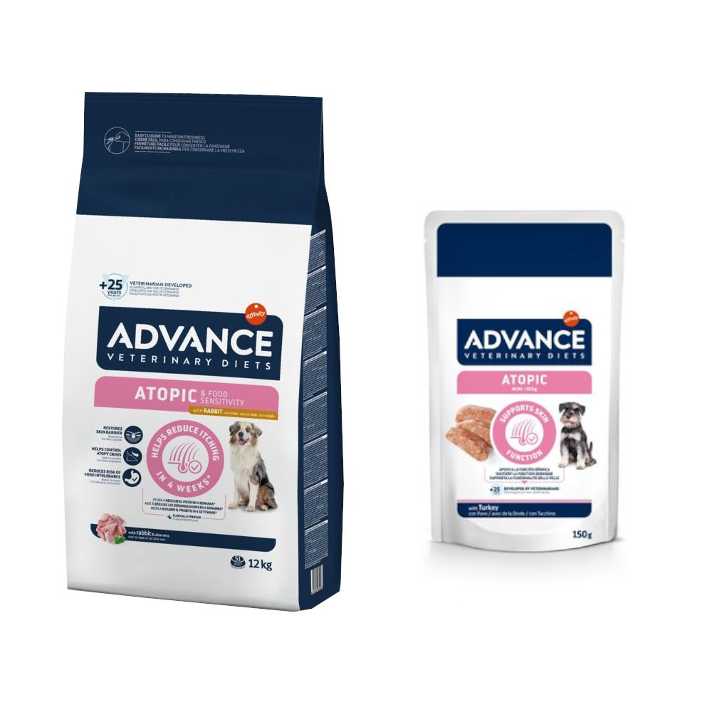 15% taniej! Advance Veterinary Diets: karma sucha, 12 kg + karma mokra, 8 x 150 g - Atopic, królik + Atopic Mini