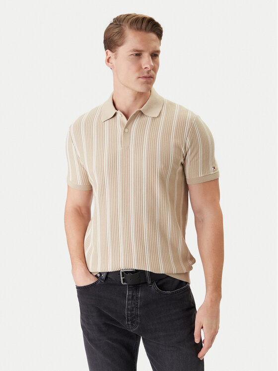 Tommy Hilfiger Polo Vertical MW0MW41949 Beżowy Regular Fit