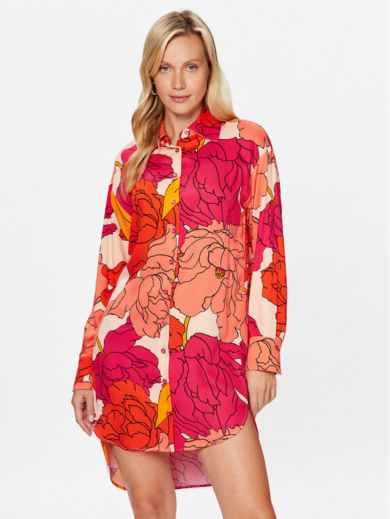Sisley Sukienka codzienna 40NMLV03I Czerwony Regular Fit