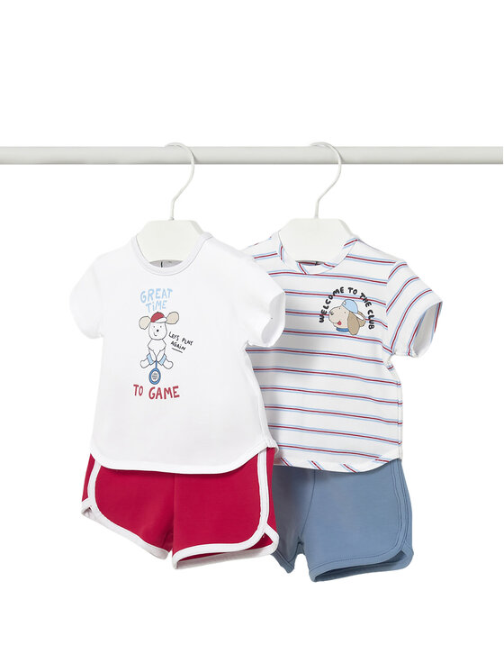 Mayoral Komplet 2 t-shirtów i spodenek 1627 Biały Regular Fit