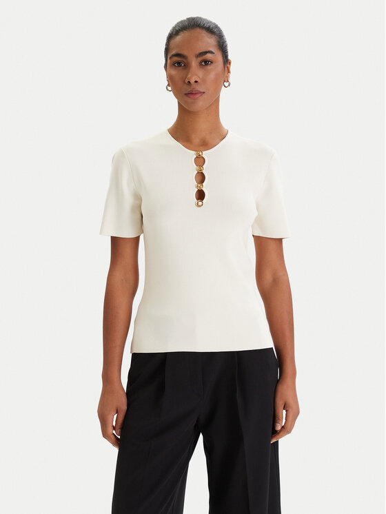 KARL LAGERFELD Bluzka B1W18014 Écru Slim Fit
