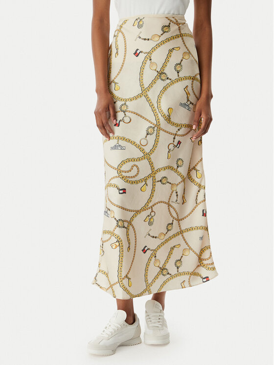 Tommy Jeans Spódnica maxi Chain Print DW0DW22298 Beżowy jasny Slim Fit