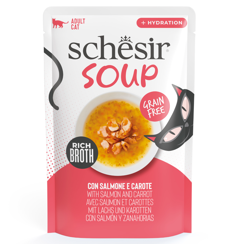 Schesir Cat Soup, zupa dla kota, 12 x 40 g w saszetkach - Łosoś i marchewka
