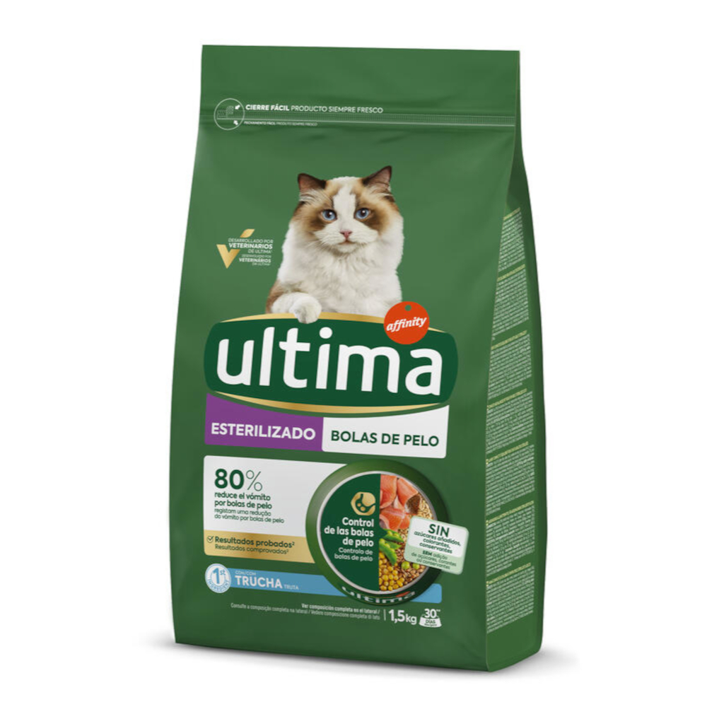 Ultima Feline Sterilized Hairball z pstrągiem - 4,5 kg (3 x 1,5 kg)