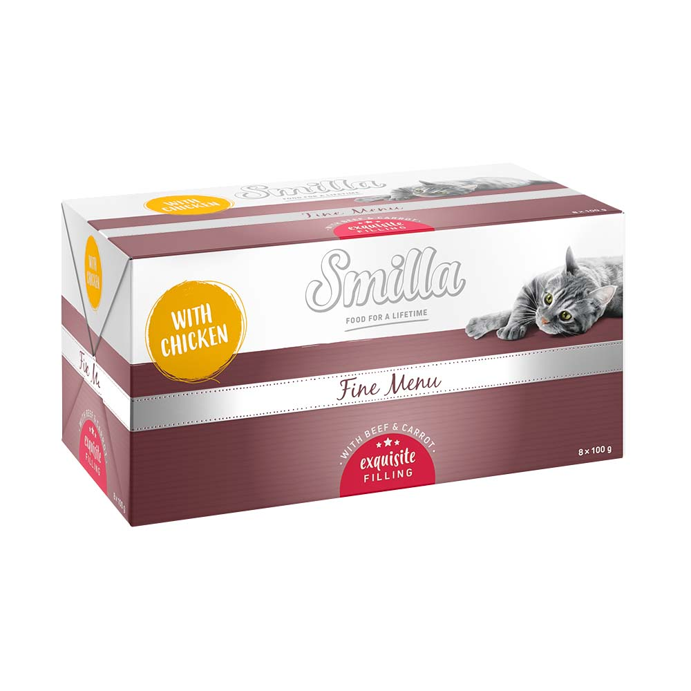 Smilla Fine Menu, z nadzieniem, 8 x 100 g - Kurczak, wołowina, marchew