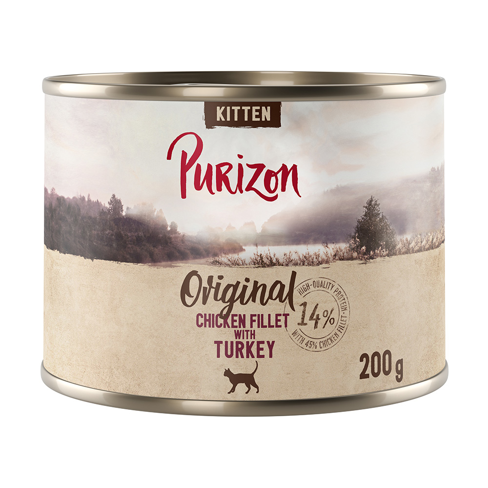 Purizon Original, 12 x 200 g, bez zbóż - Kitten: Filet z kurczaka z indykiem