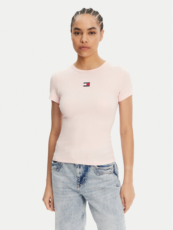 Tommy Jeans T-Shirt Badge DW0DW17881 Różowy Slim Fit