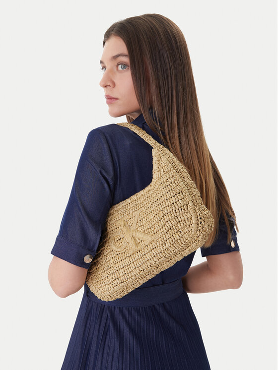 Calvin Klein Torebka Bold Ck Raffia Sm Shoulder Bag LV04F3449G Brązowy