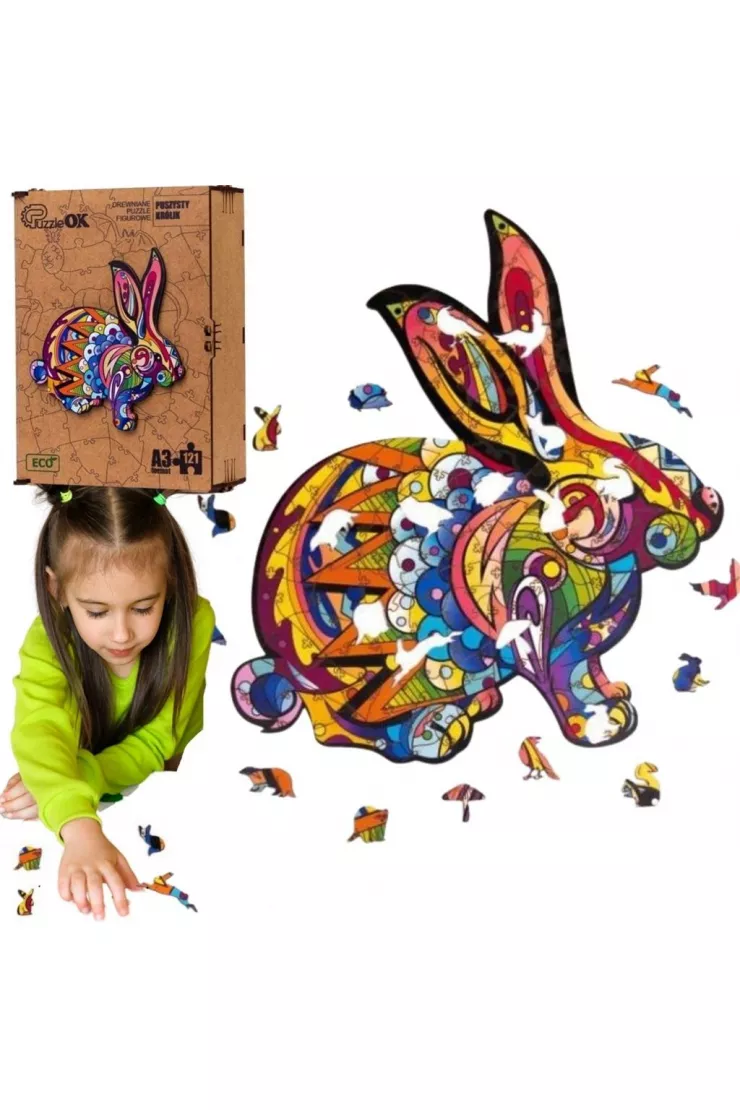 Puzzle drewniane eko 121 el. Puszysty królik A3