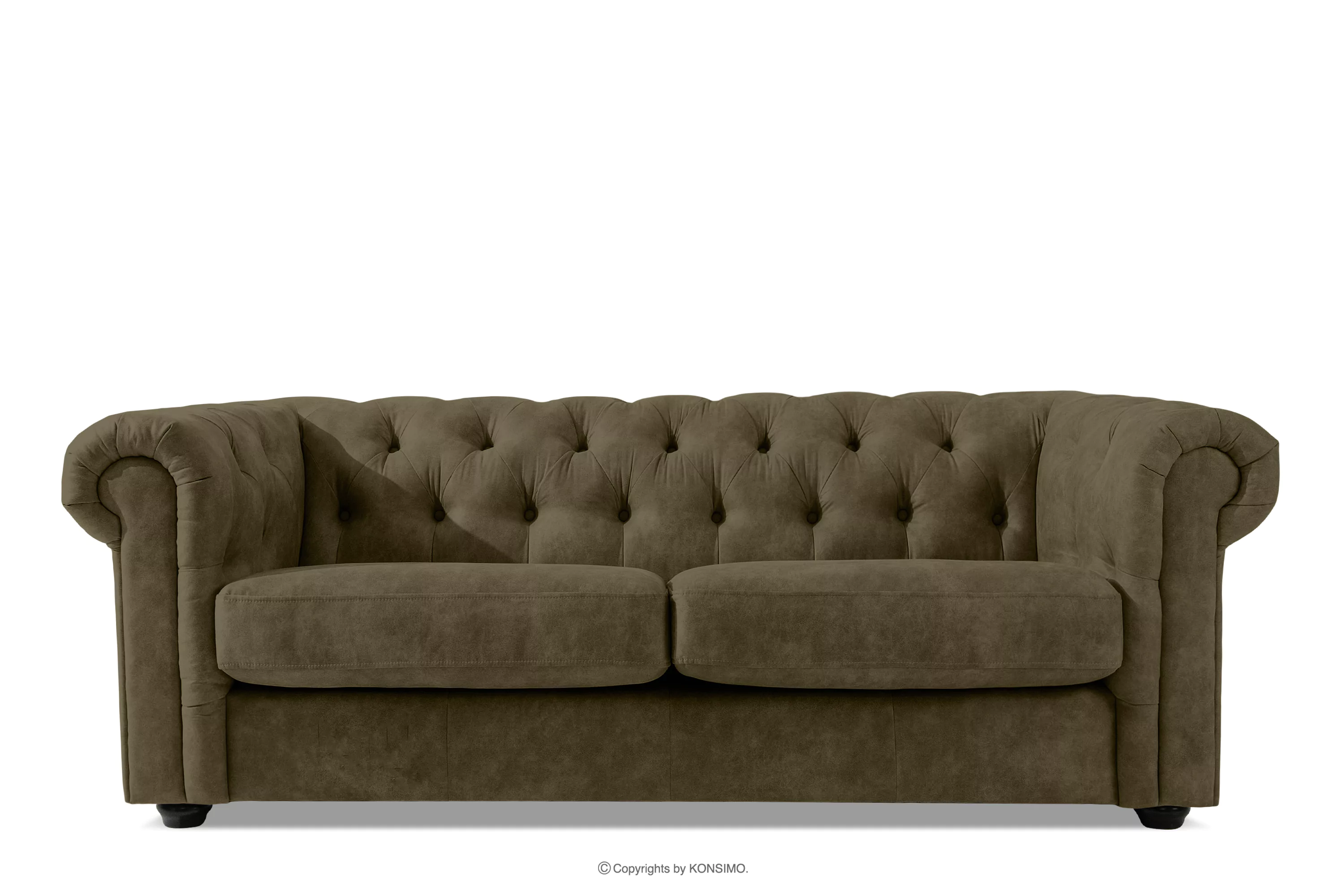 Klasyczna sofa trzyosobowa chesterfield w ekoskórze oliwkowy GRAVO