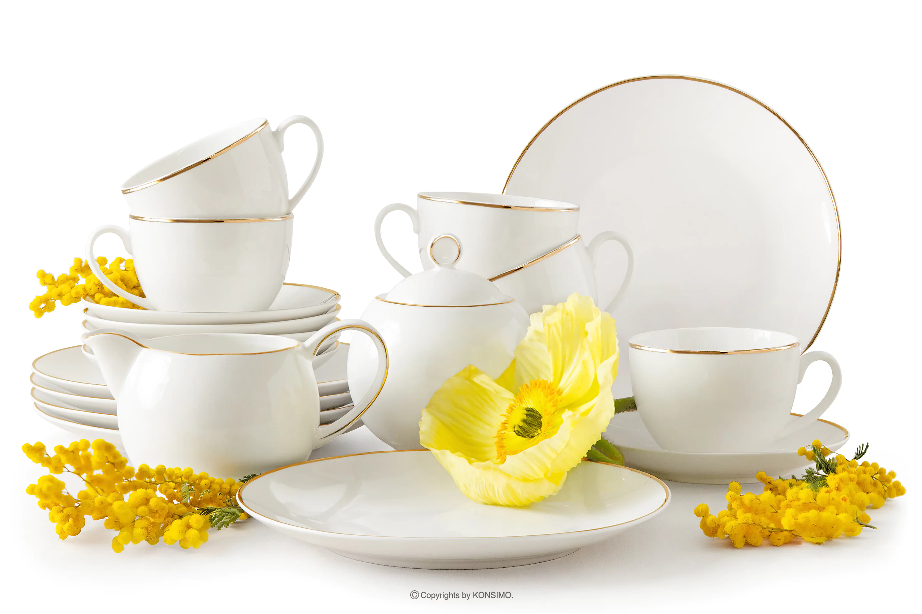 Zestaw kawowy twarda porcelana ecru/złoty 6 os. (20 el.) AD BELLA