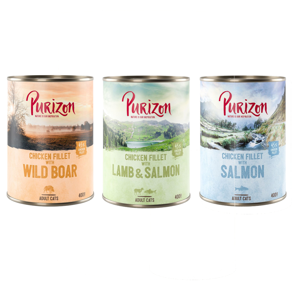 Purizon Original 24 x 400 g, bez zbóż - Pakiet mieszany 2 (8x dzik, 8x łosoś, 8x jagnięcina)