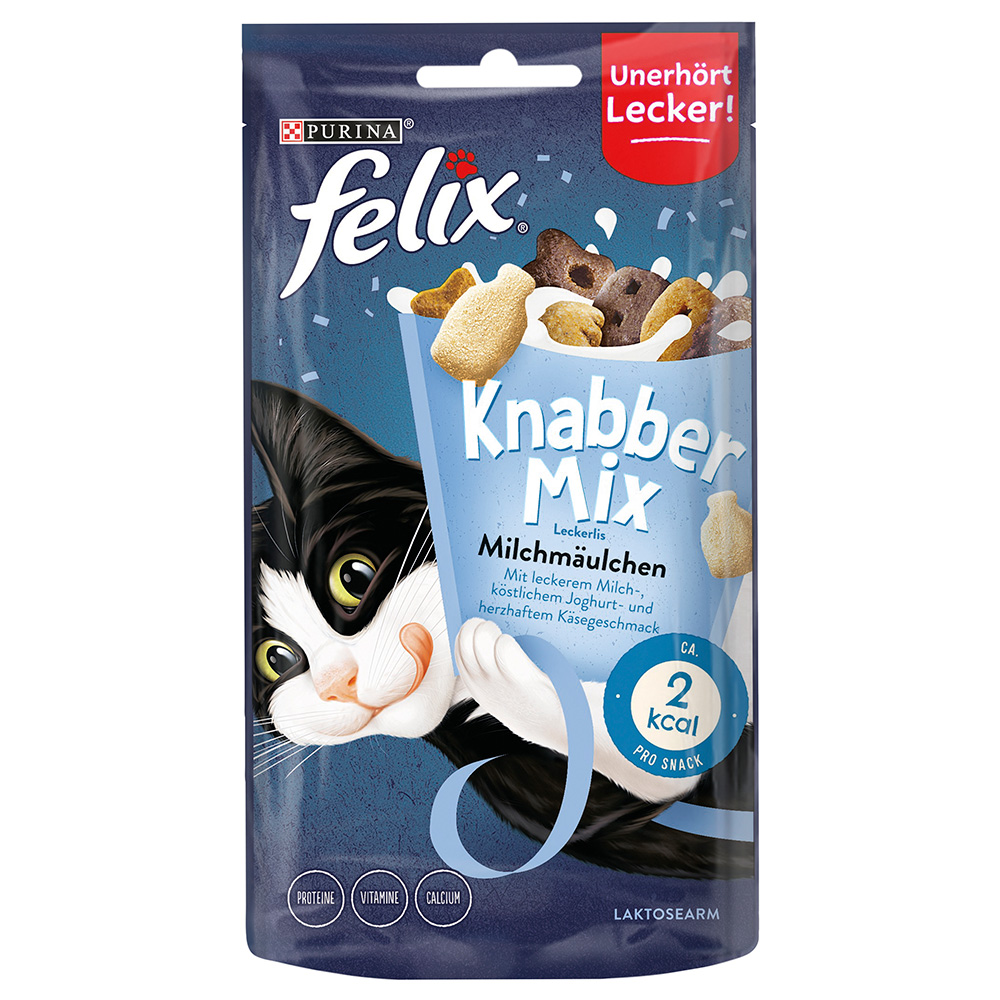 3 + 1 gratis! Felix, przysmaki dla kota, różne rodzaje - KnabberMix, Mleczna rozkosz, 4 x 60 g