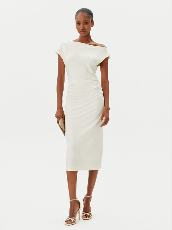 BOSS Sukienka koktajlowa Etrimi2 50540871 Écru Slim Fit