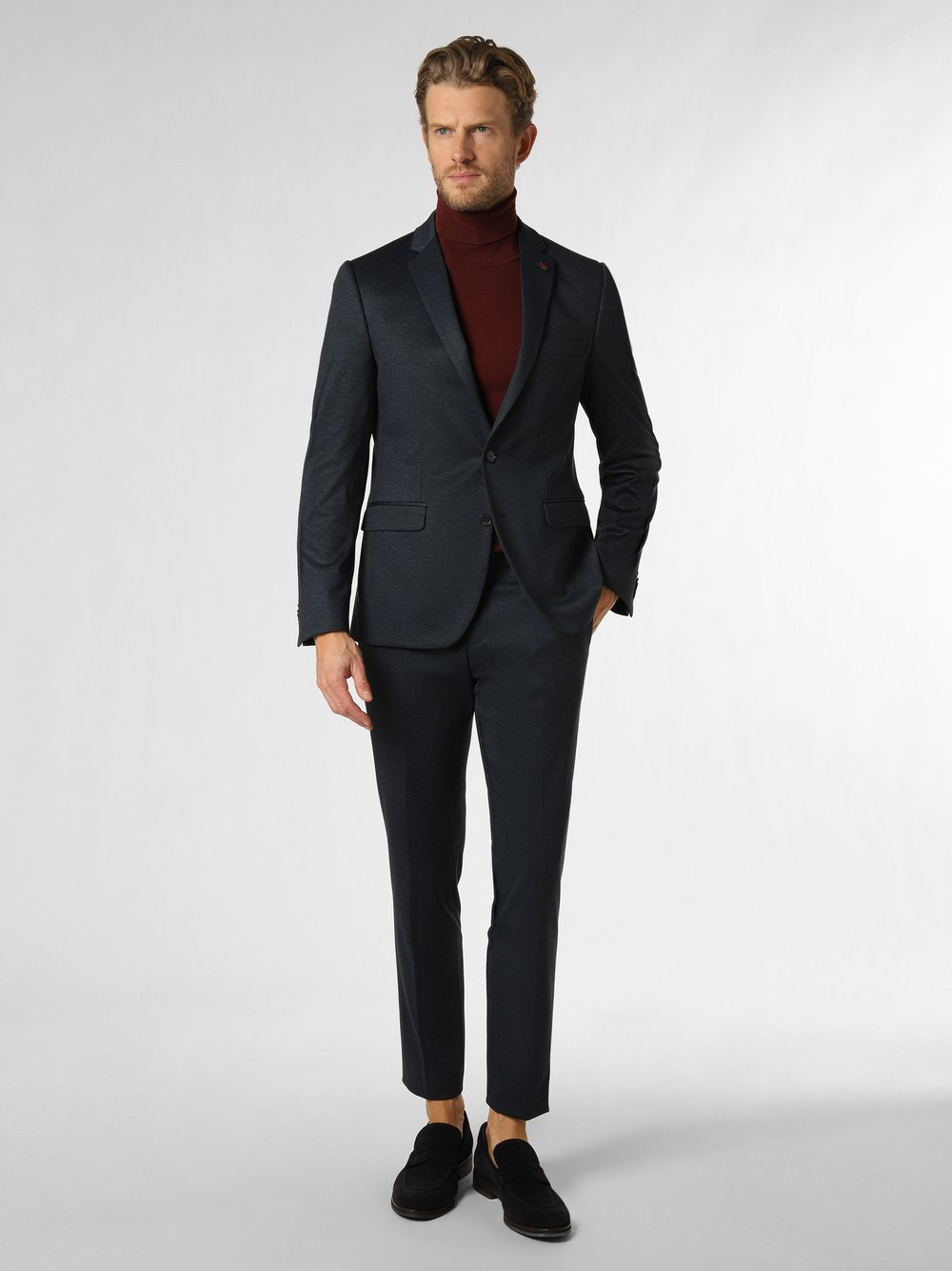 Finshley & Harding London Męski garnitur Mężczyźni Slim Fit Sztuczne włókno niebieski, 48
