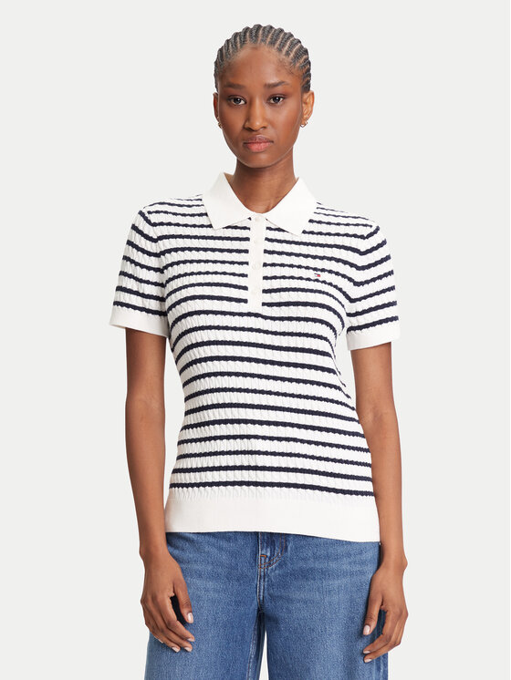Tommy Hilfiger Polo Fine WW0WW41474 Kremowy Regular Fit