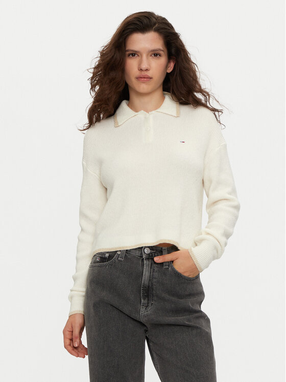Tommy Jeans Sweter DW0DW19833 Écru Regular Fit
