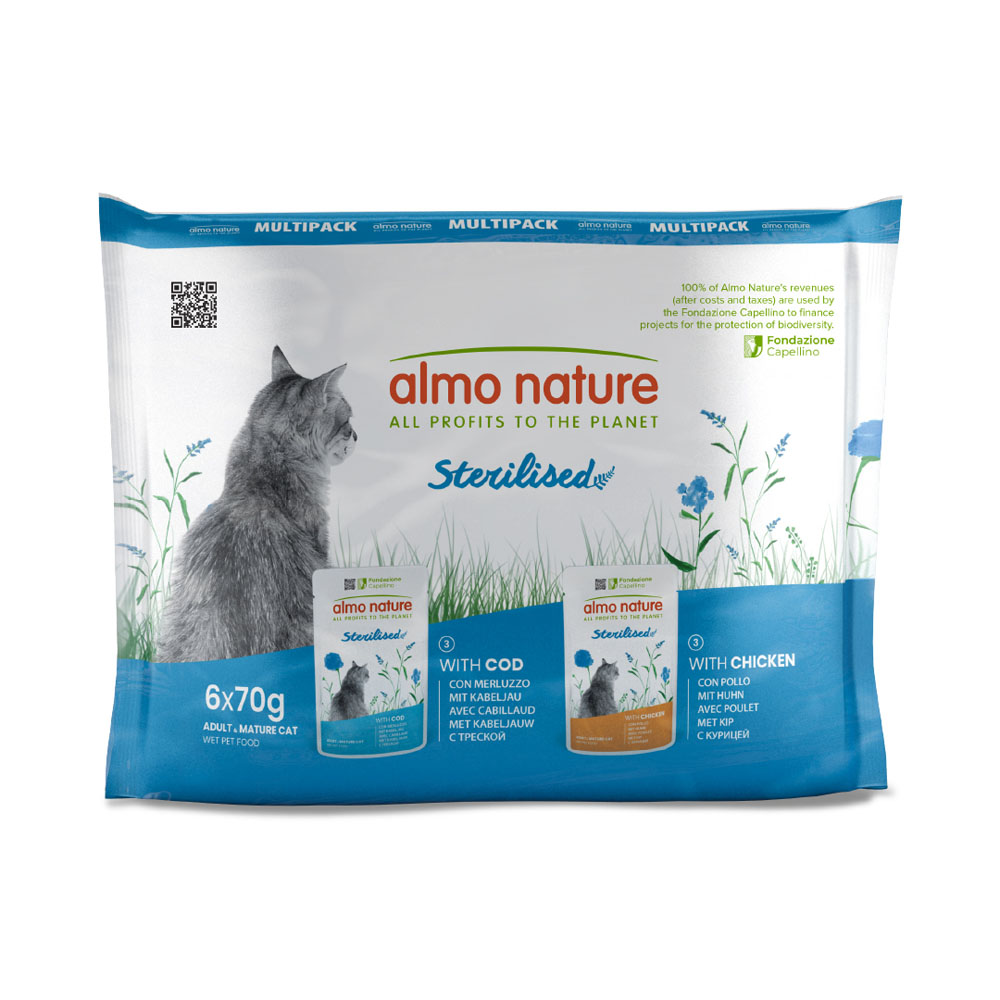 Megapakiet Almo Nature Holistic Sterilised, 24 x 70 g - Z kurczakiem i dorszem