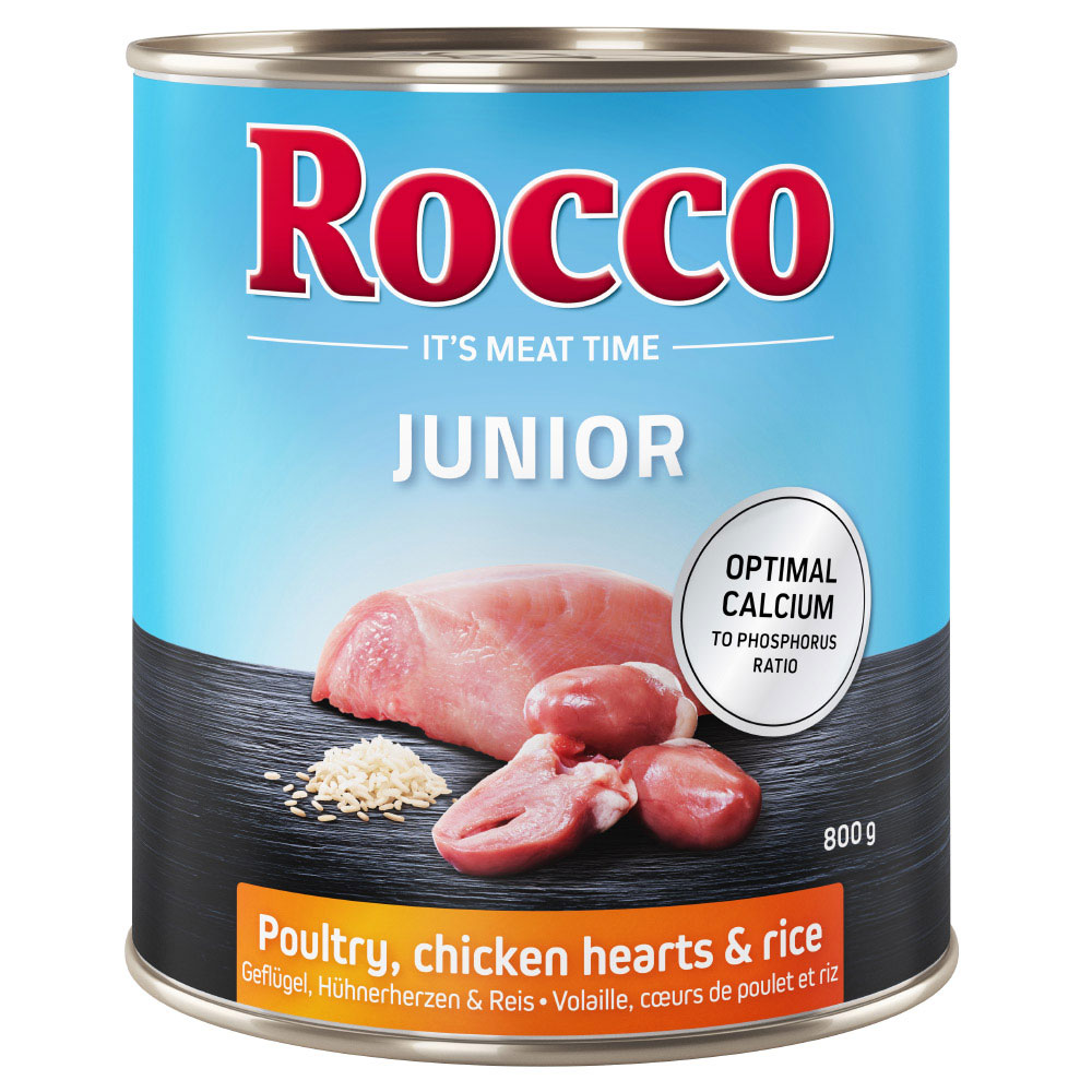 Korzystny pakiet Rocco Junior, 12 x 800 g - Drób i serca kurze z ryżem
