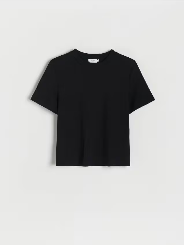 Reserved - T-shirt z bawełny merceryzowanej - czarny