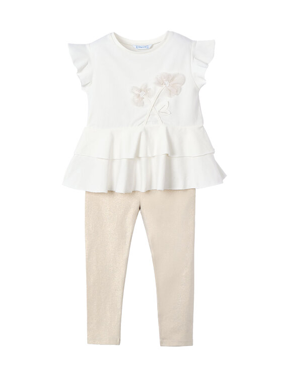 Mayoral Komplet t-shirt i legginsy 3704 Beżowy Regular Fit