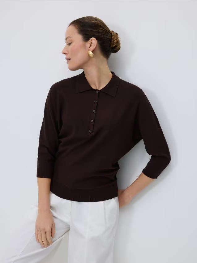Reserved - Sweter polo z wiskozą - brązowy