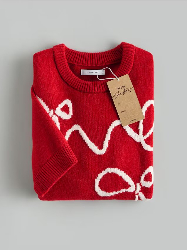 Reserved - Sweter z kokardkami - czerwony