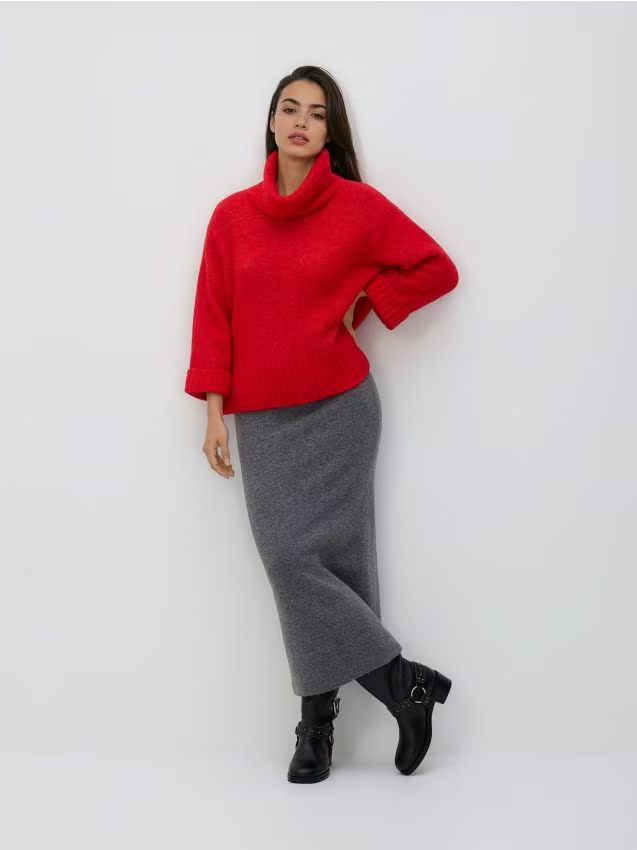 Reserved - Sweter z golfem - czerwony