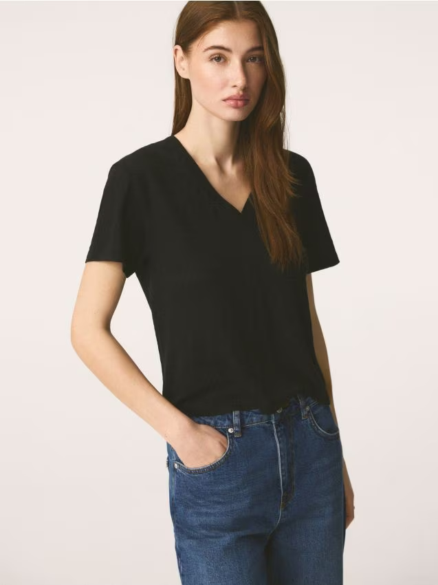 Reserved - Lniany t-shirt - czarny
