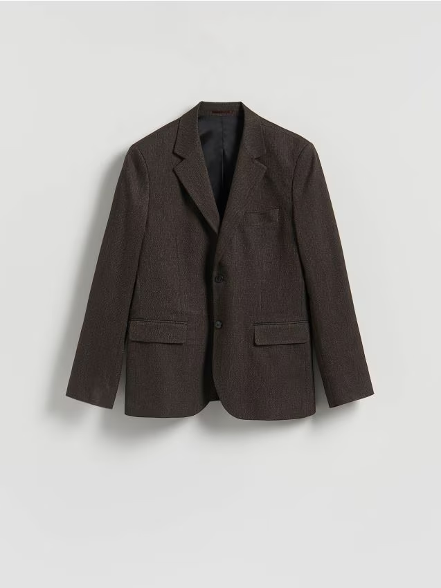 Reserved - Marynarka slim fit z wiskozą - ciemnobrązowy