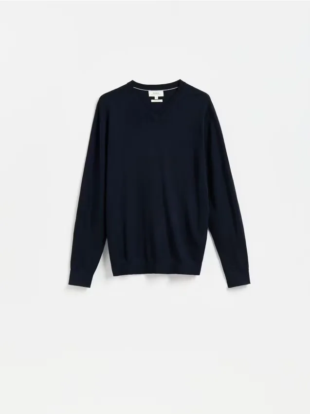 Reserved - Sweter z wełny merino - granatowy