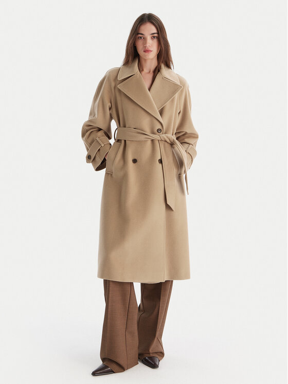 Marella Płaszcz wełniany Tenna 2523016071 Beżowy Regular Fit