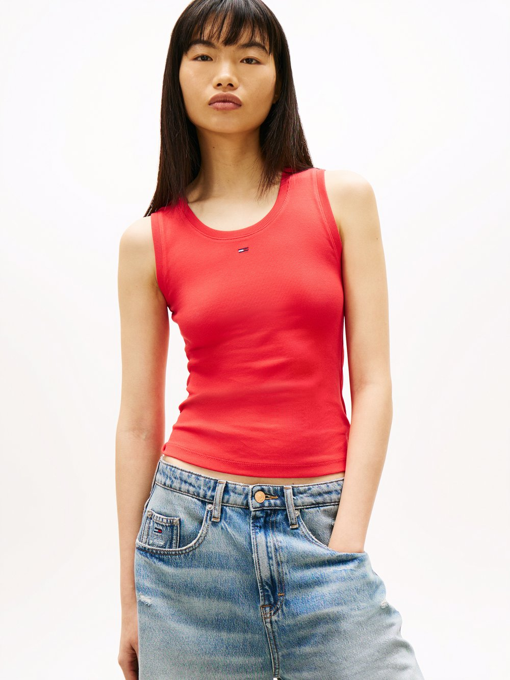 Tommy Jeans Damski podkoszulek Kobiety Bawełna czerwony, S