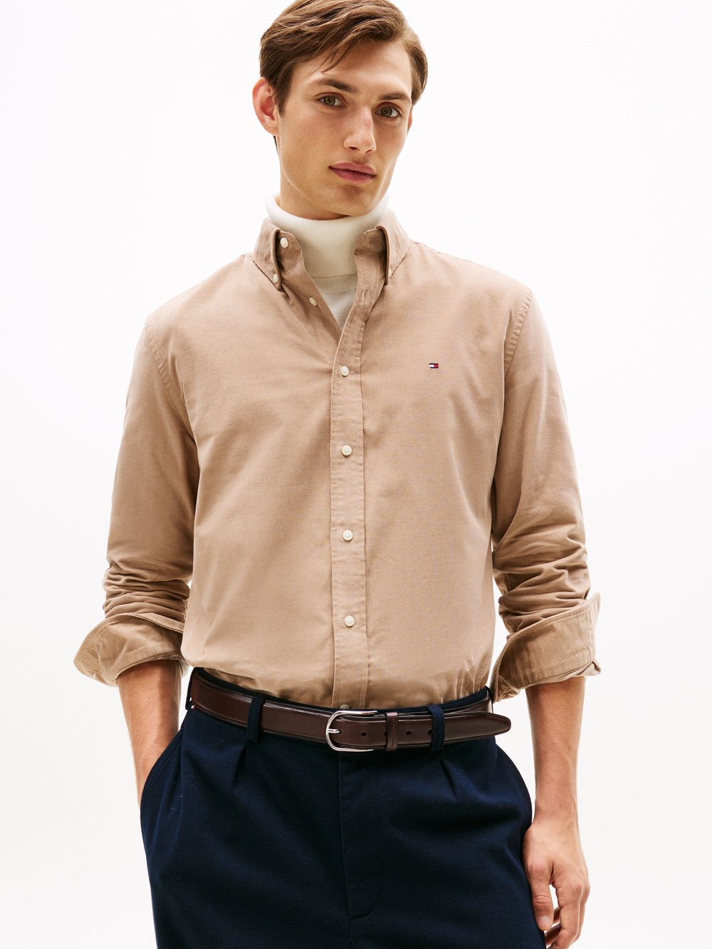 Tommy Hilfiger Męska koszula sztruksowa Mężczyźni Regular Fit Bawełna brązowy|szary, XL