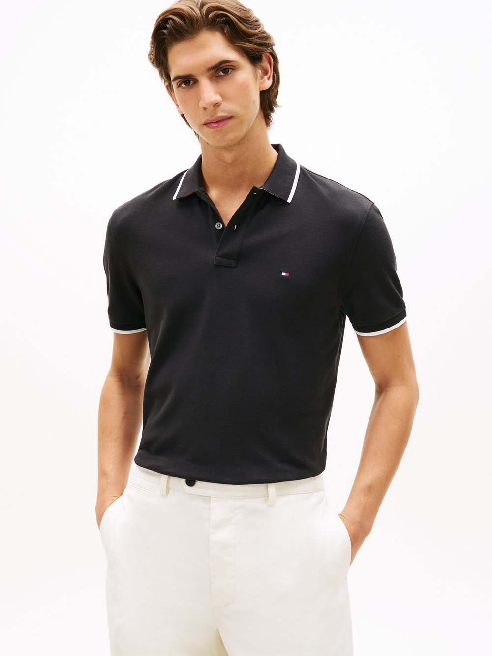 Tommy Hilfiger Męska koszulka polo Mężczyźni Bawełna czarny, L