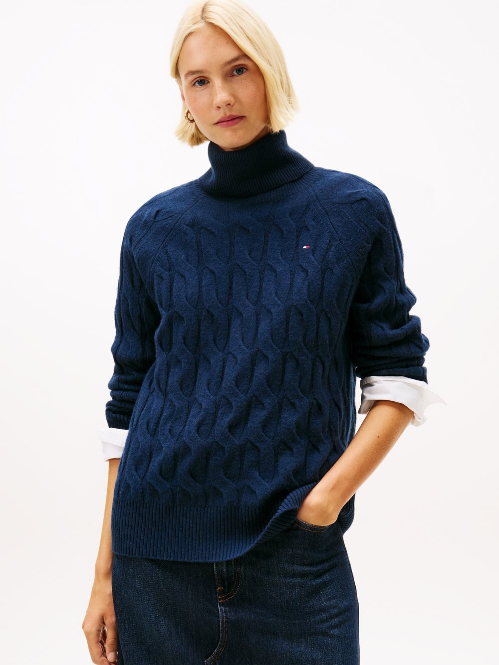 Tommy Hilfiger Wełniany sweter damski Kobiety Wełna niebieski, L