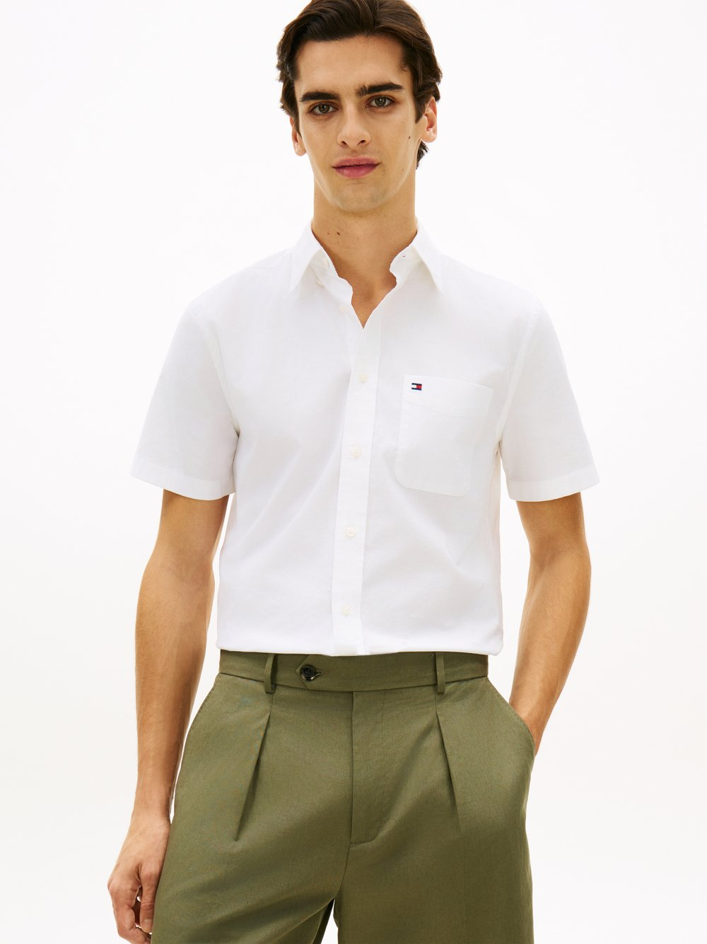 Tommy Hilfiger Męska koszulka rekreacyjna z krótkim rękawem Mężczyźni Regular Fit Bawełna biały, XL